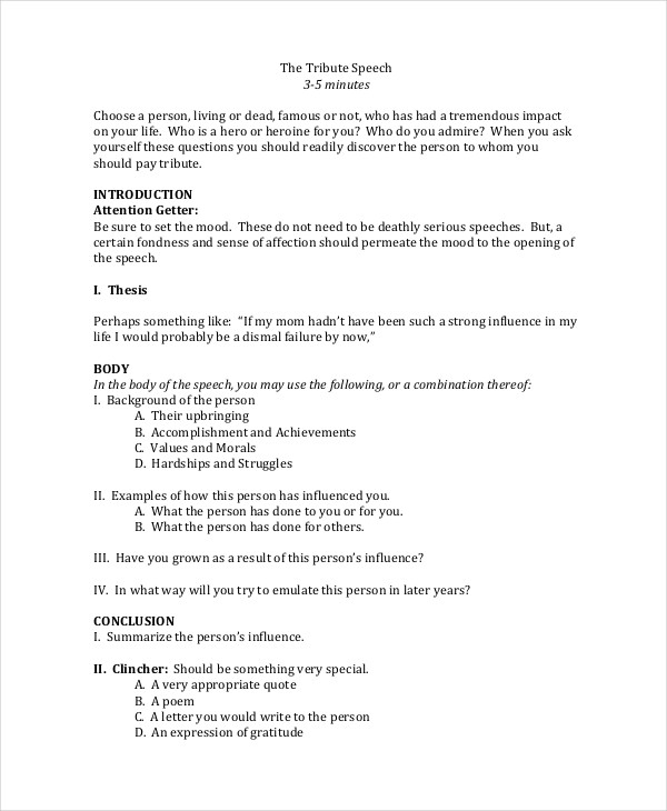 special occasion speech outline example