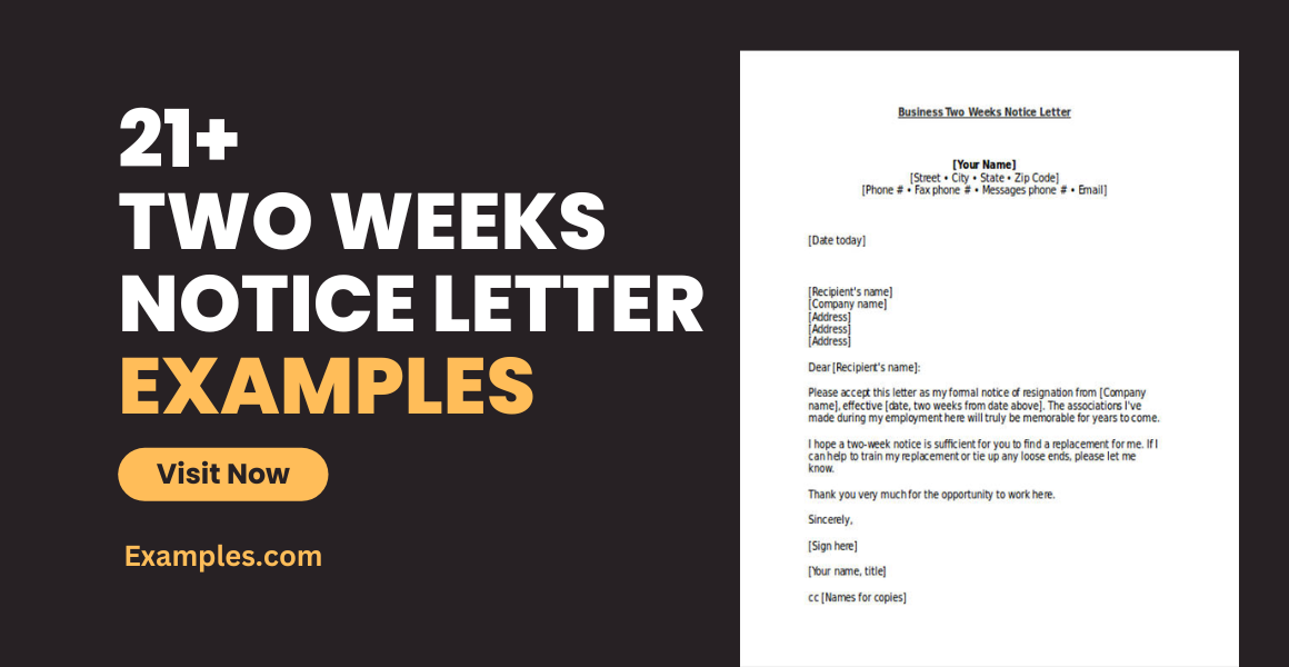 Two Weeks Notice Letter Examples