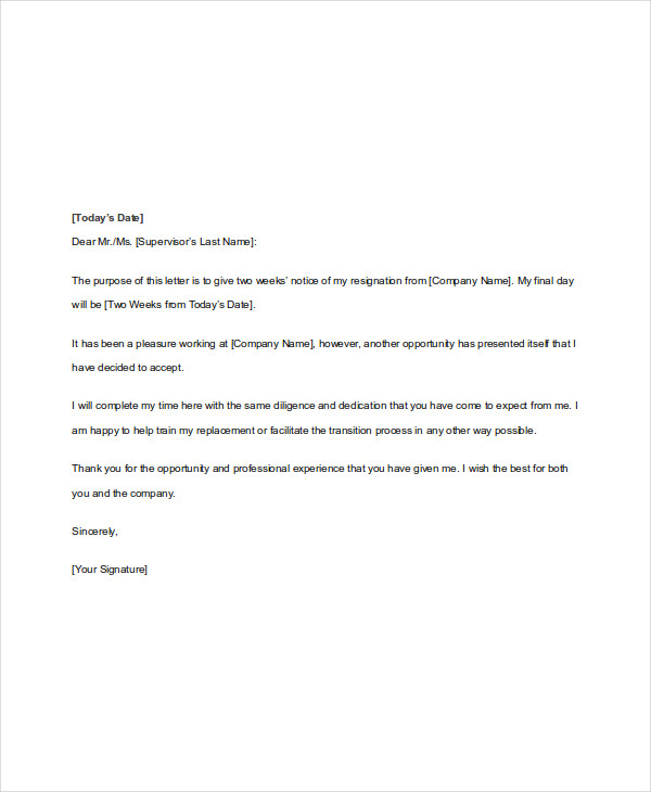 Two Weeks Notice Examples Format Pdf Examples