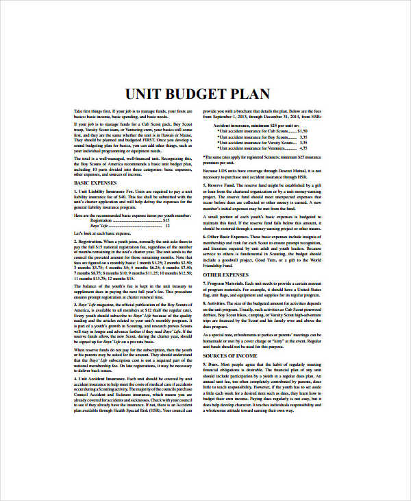 unit budget plan