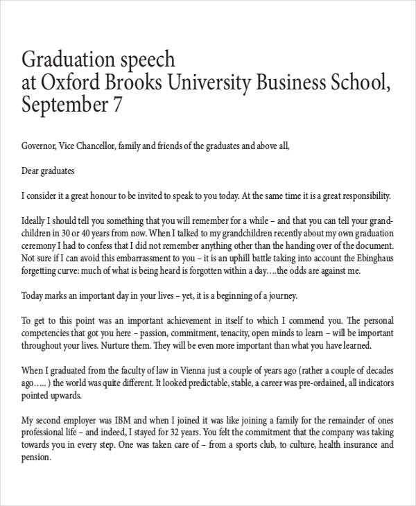 Graduation Speech Examples - 8+ Samples in PDF | Examples