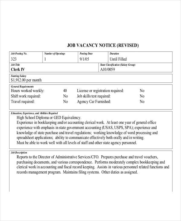 Free 7 Job Notice Examples Samples In Pdf Doc Examples