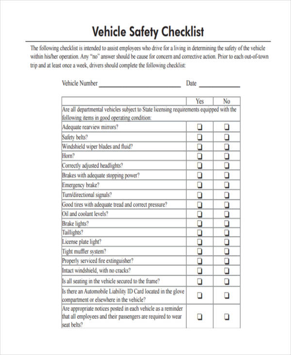 vehicle safety checklist