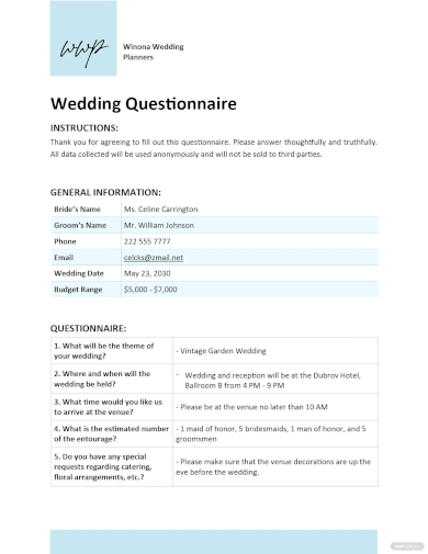 wedding questionnaire template1