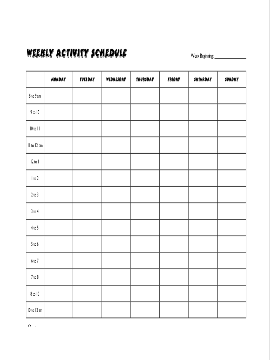 Activity Schedule Template