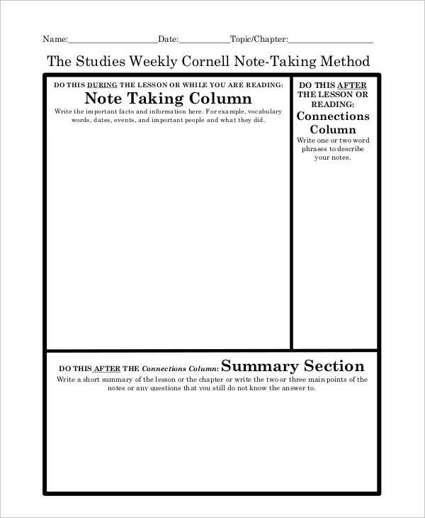 cornell notes template history