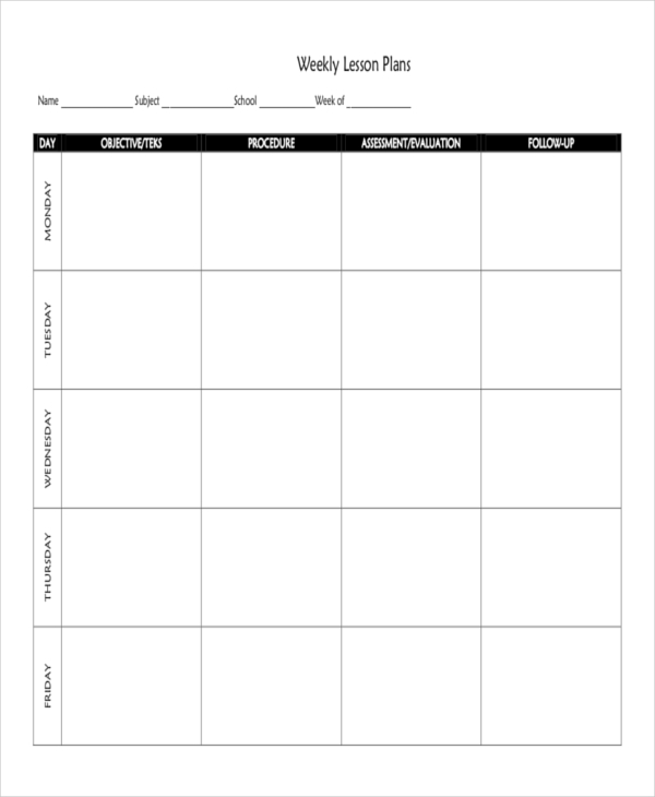 Weekly Plan - 8+ Examples, Format, Pdf