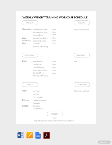 weekly weight training workout schedule template