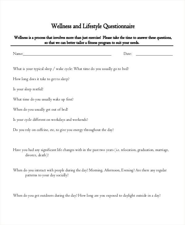 FREE 8+ Lifestyle Questionnaire Examples & Samples in PDF ...