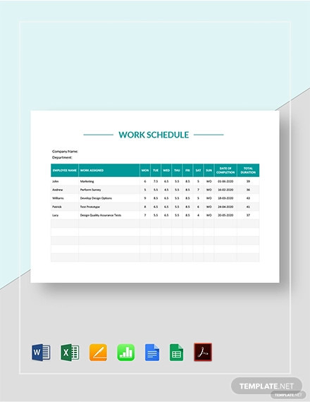 Free 15 Work Schedule Examples Samples In Google Docs Google Sheets Excel Word Pages Photoshop Editable Pdf Examples