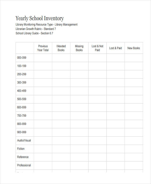 Free 6 School Inventory Examples Samples In Pdf Xls Examples