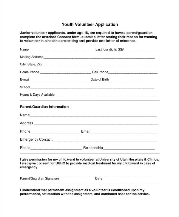youth volunteer application