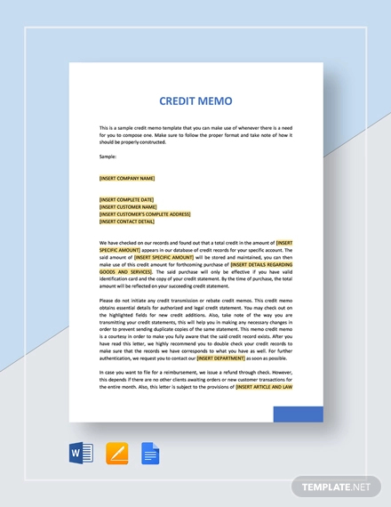 credit memo examples