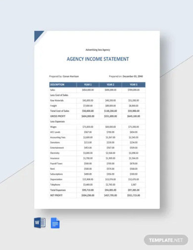 Agency Income Statement Template