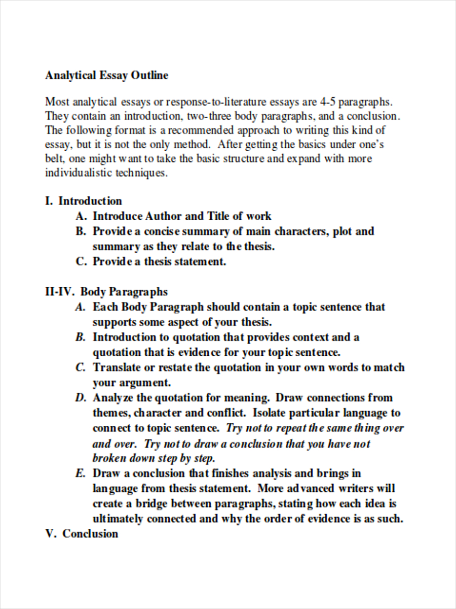 which feature should not be listed on a formal outline