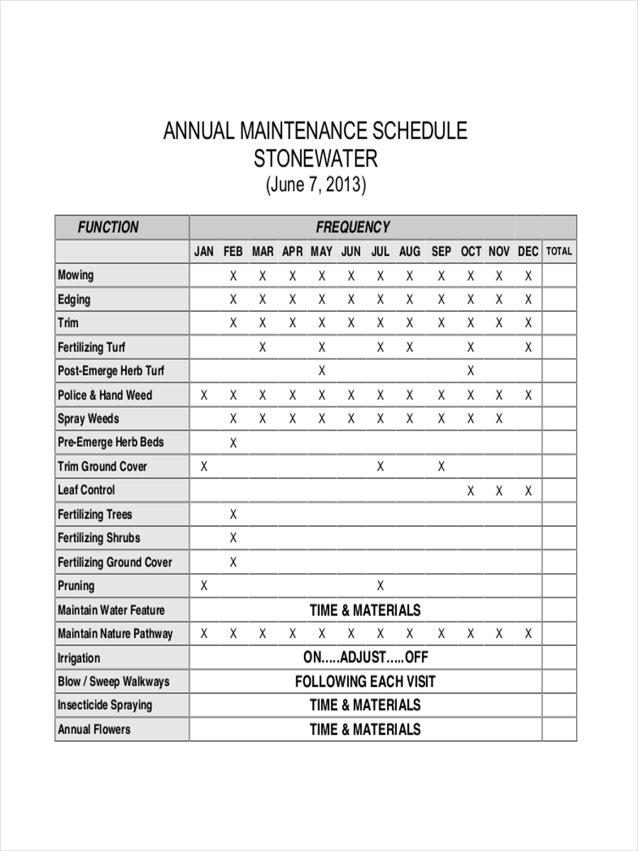 monthly landscape maintenance schedule