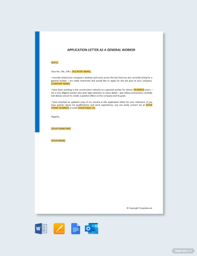 application letter as a general worker template