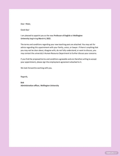 appointment letter template for teacher