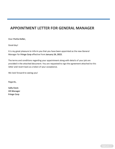 appointment letter for general manager template