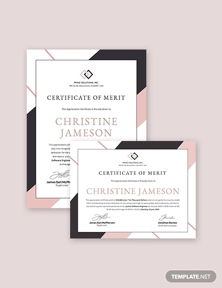 Appreciation Certificate Template for Employee Merit