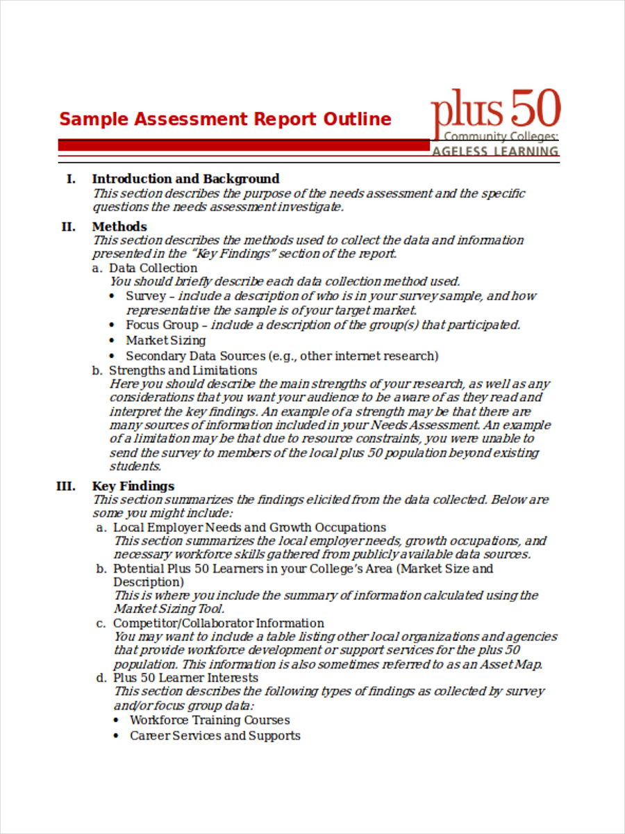 assessment report outline