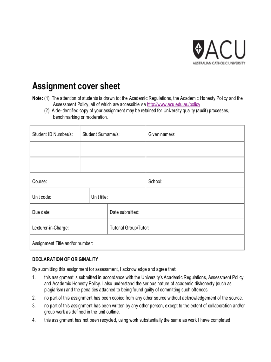 Assignment Cover Sheet Example