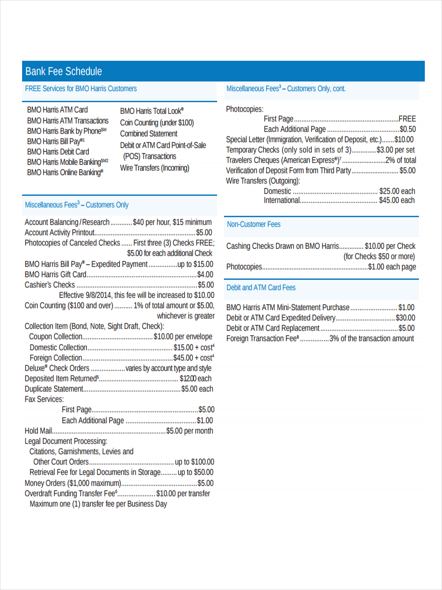 Fee Schedule Examples 7 Samples In PDF XLS Examples