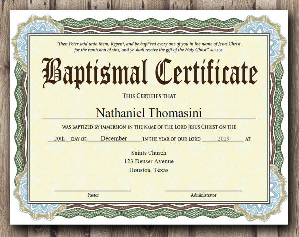 baptism sample certificate