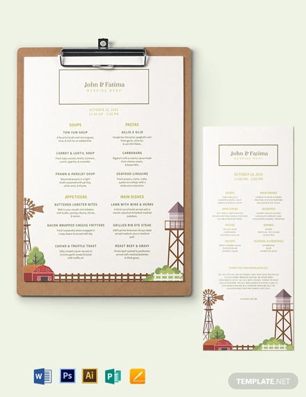barn wedding menu template