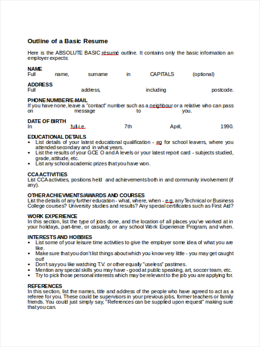 basic resume outline