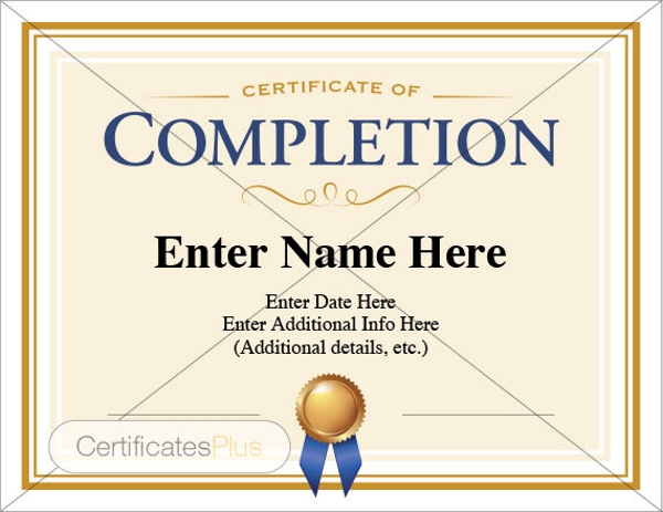 Blank Completion Certificate