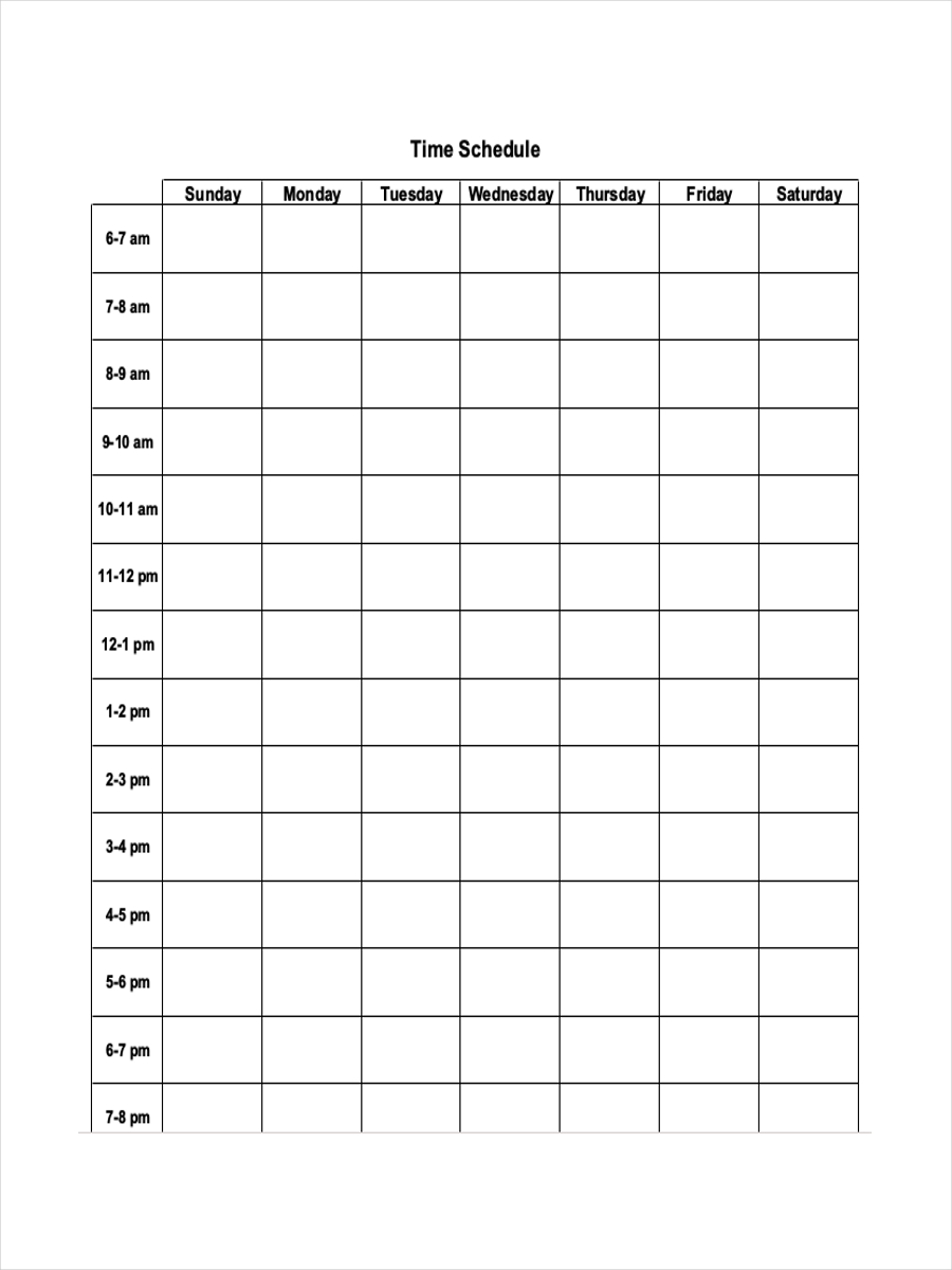 Blank Schedule for Time Management