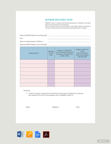 Bunker Delivery Note Template