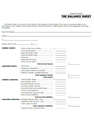 business balance sheet