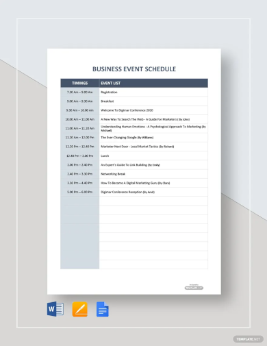 Business Event Schedule Template