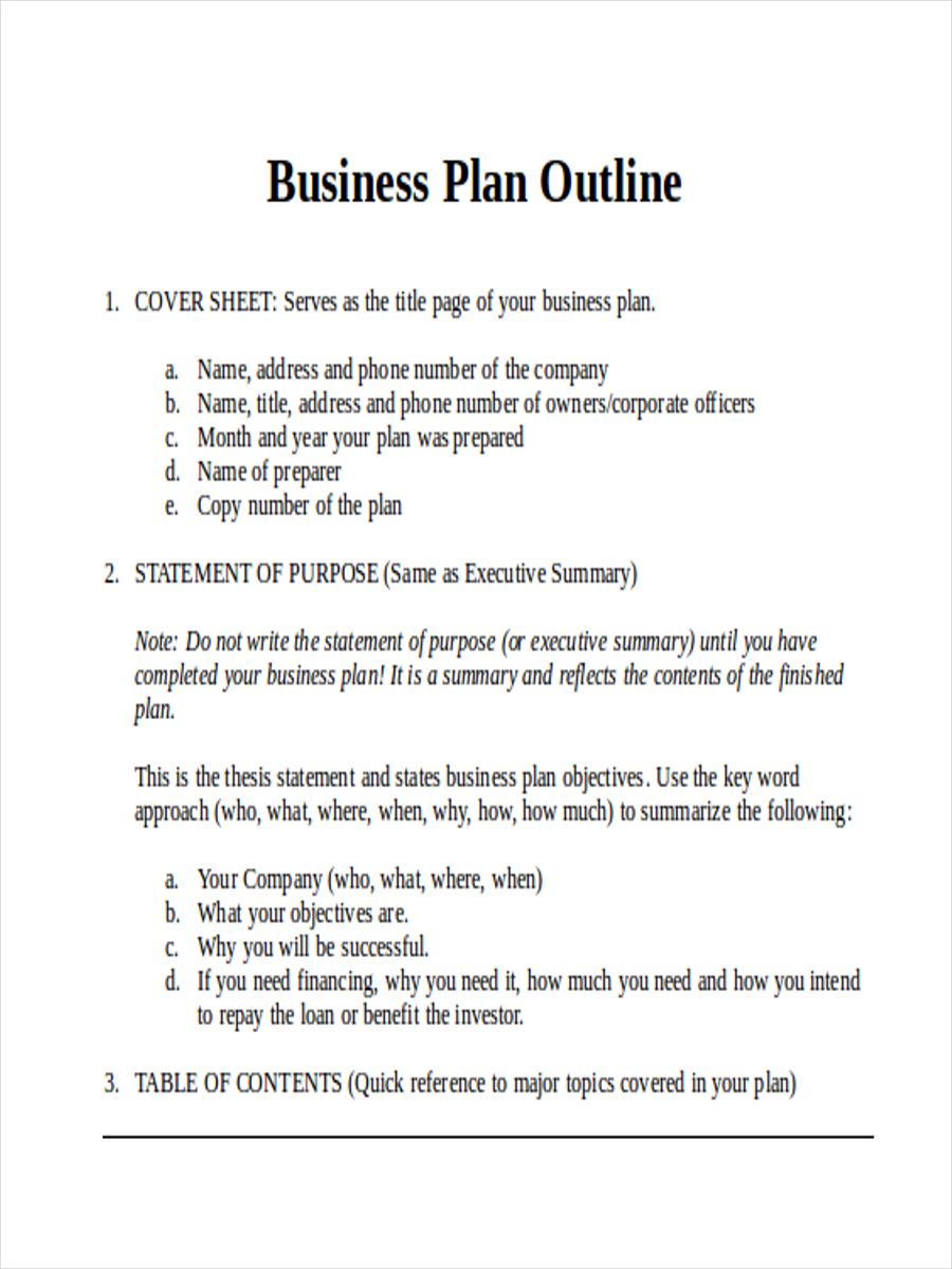 outline template for business plan