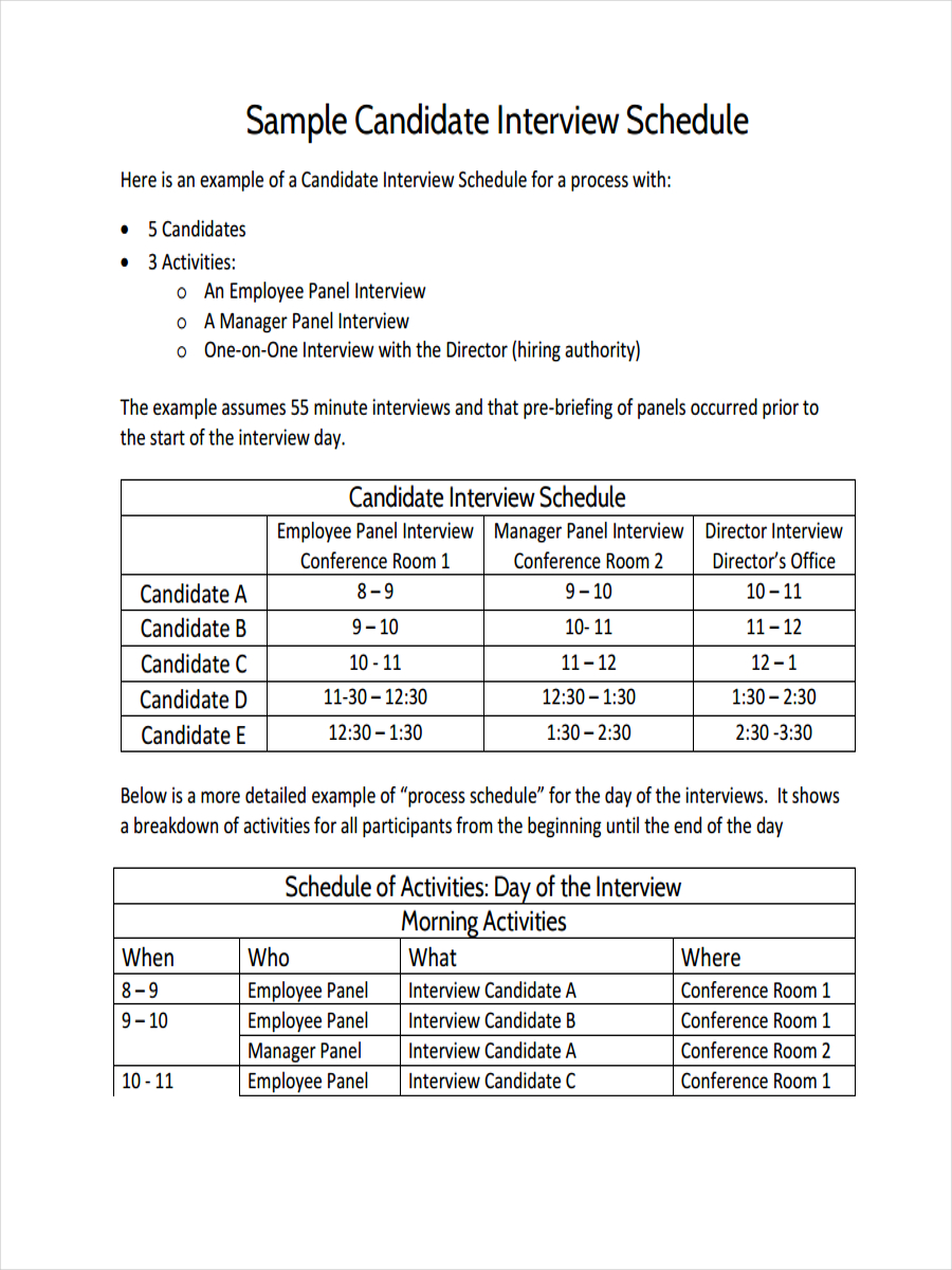 Candidate Interview Schedule