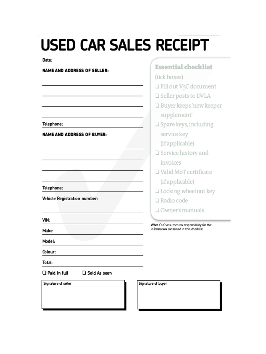 printable sales receipts for cars