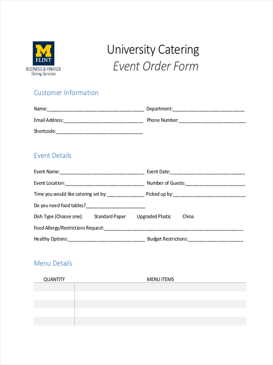 catering event order