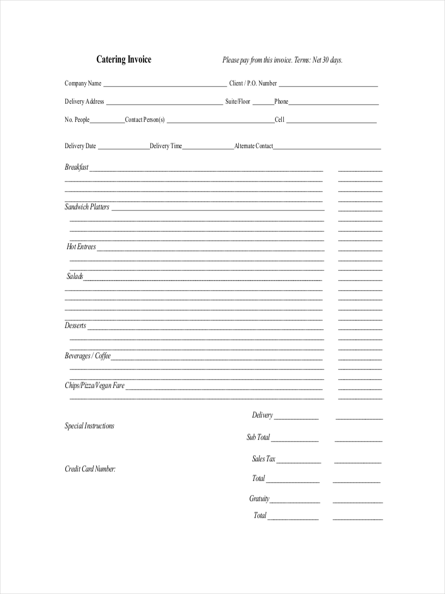 Catering Receipt Template Pdf