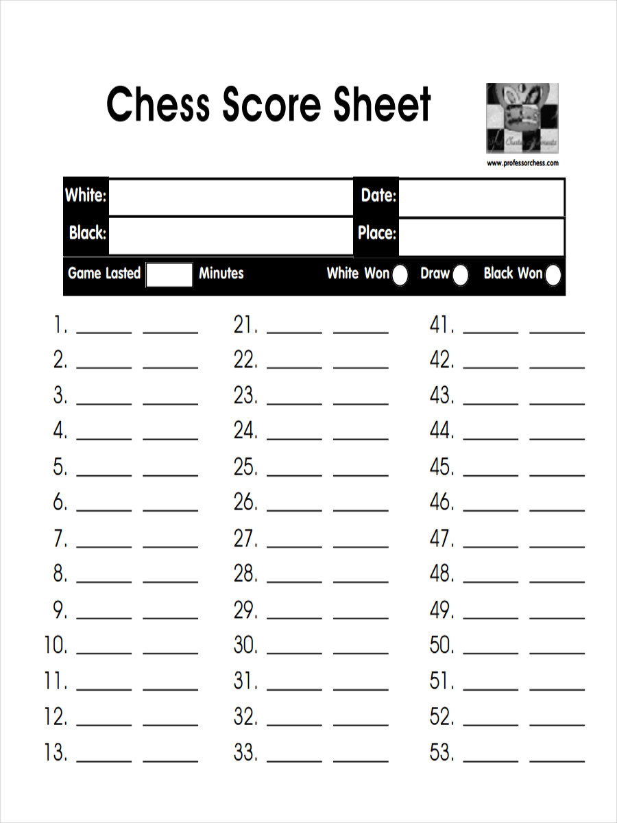 Chess Score Sheet Example