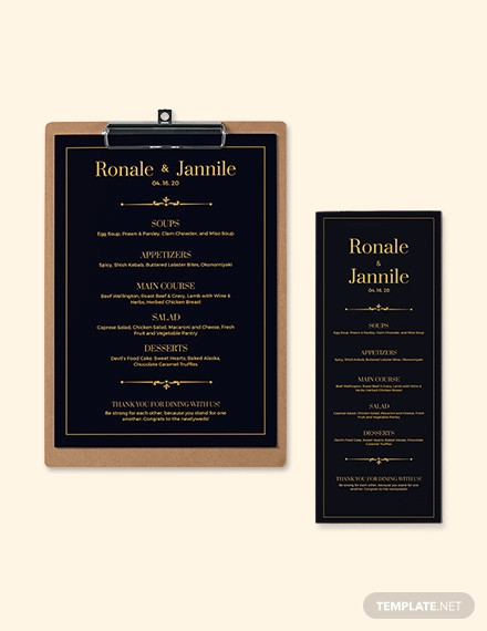 Classy Classic Wedding Menu Template