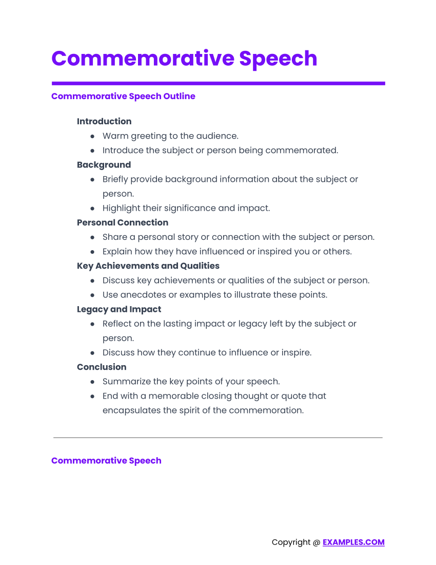 how to write a commemorative speech outline