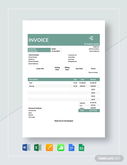 Commercial Lease Invoice Template