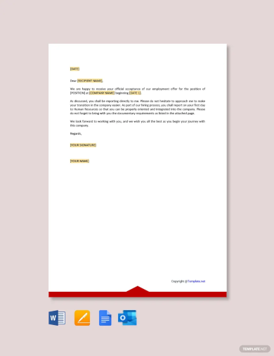 company acknowledgement letter for employee template