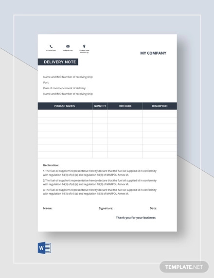 Company Delivery Note Template