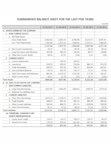 company summarised balance sheet