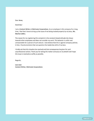 complaint letter about your boss template