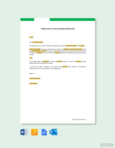 complaint letter against employee template