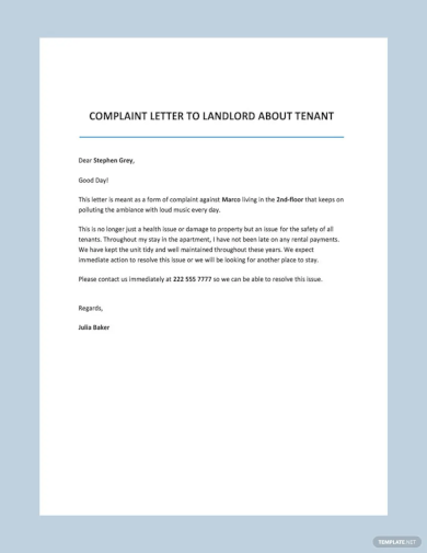 complaint letter to landlord about tenant template